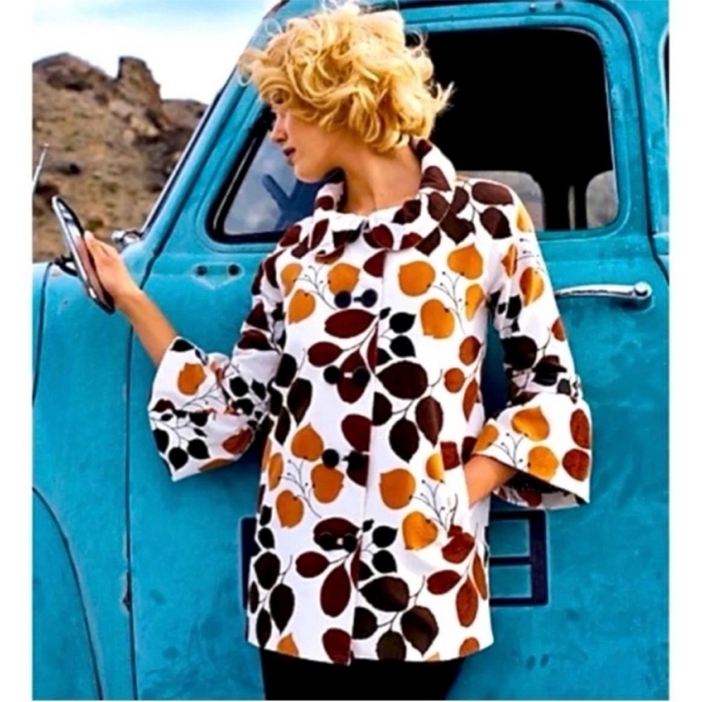 Anthropologie Elevenses Corduroy Changing Colors Leaf Retro Mod Swing Coat